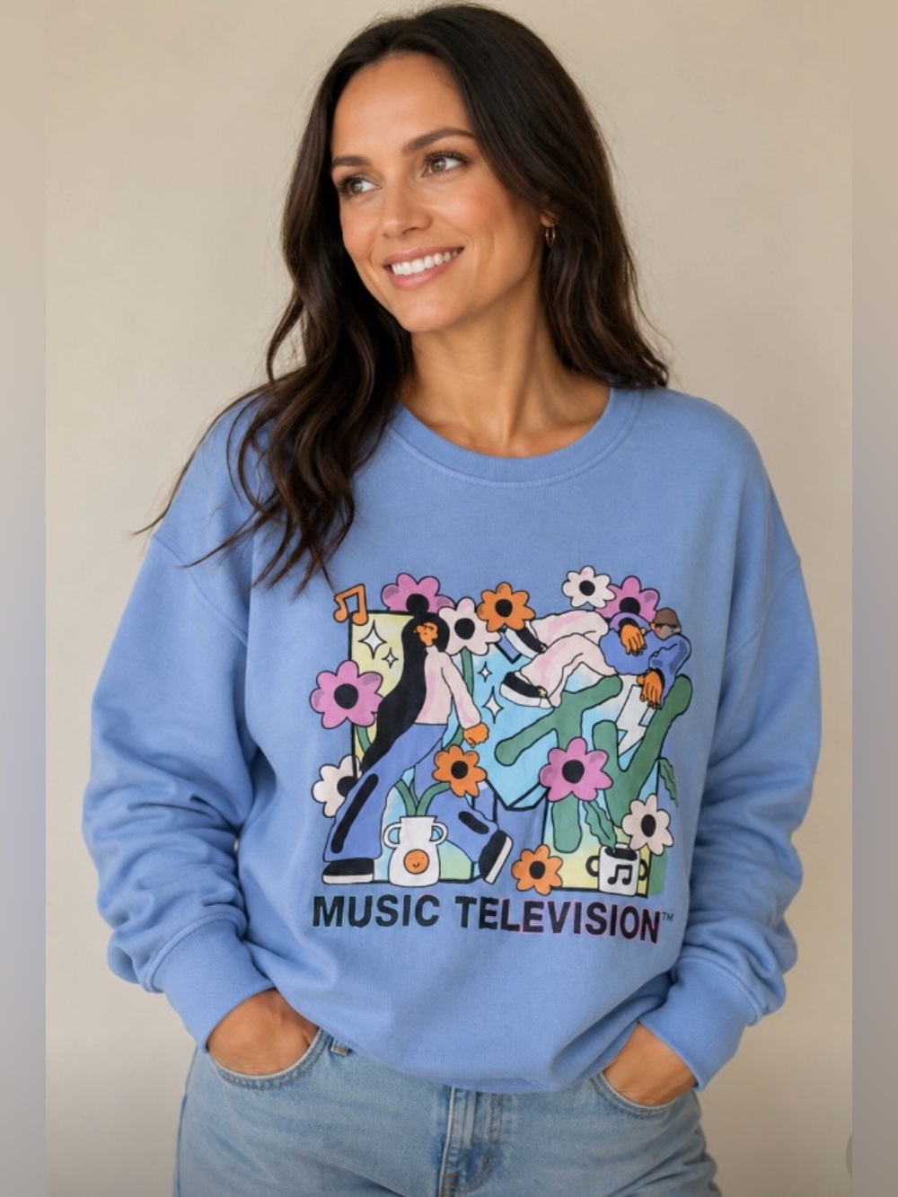 MTV Blue Crewneck Sweatshirt with Colorful Graphic
